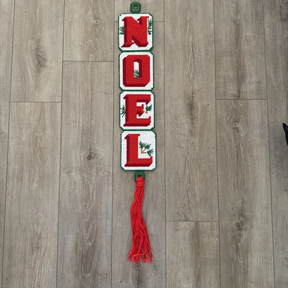 Vintage Completed NOEL Plastic Canvas Needlepoint 37